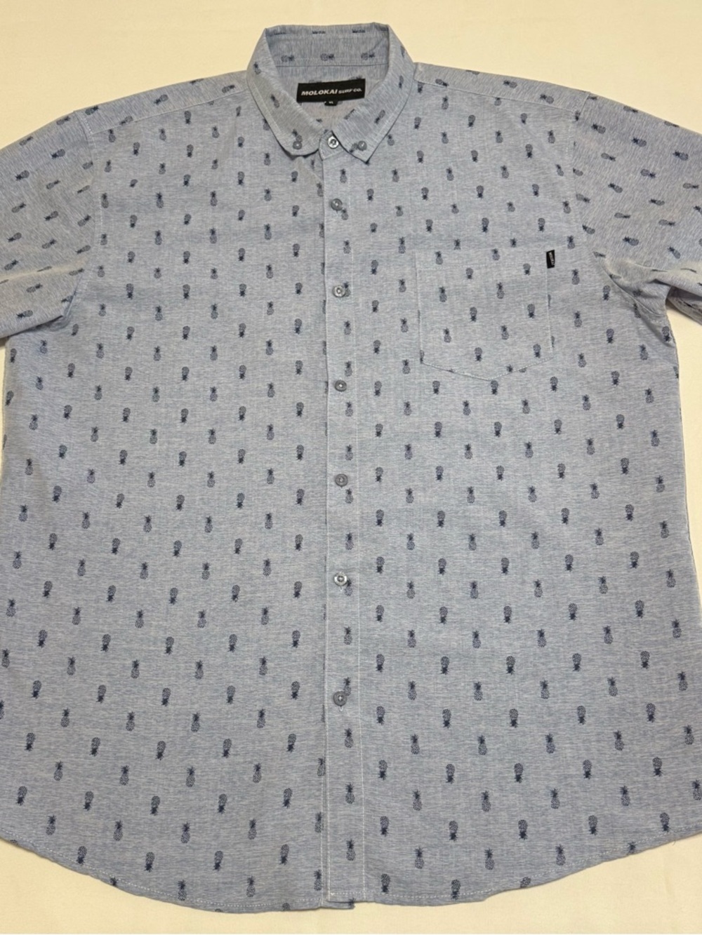 Molloka Light Blue Short-Sleeve Button-Down Shirt with Pineapple Motif
